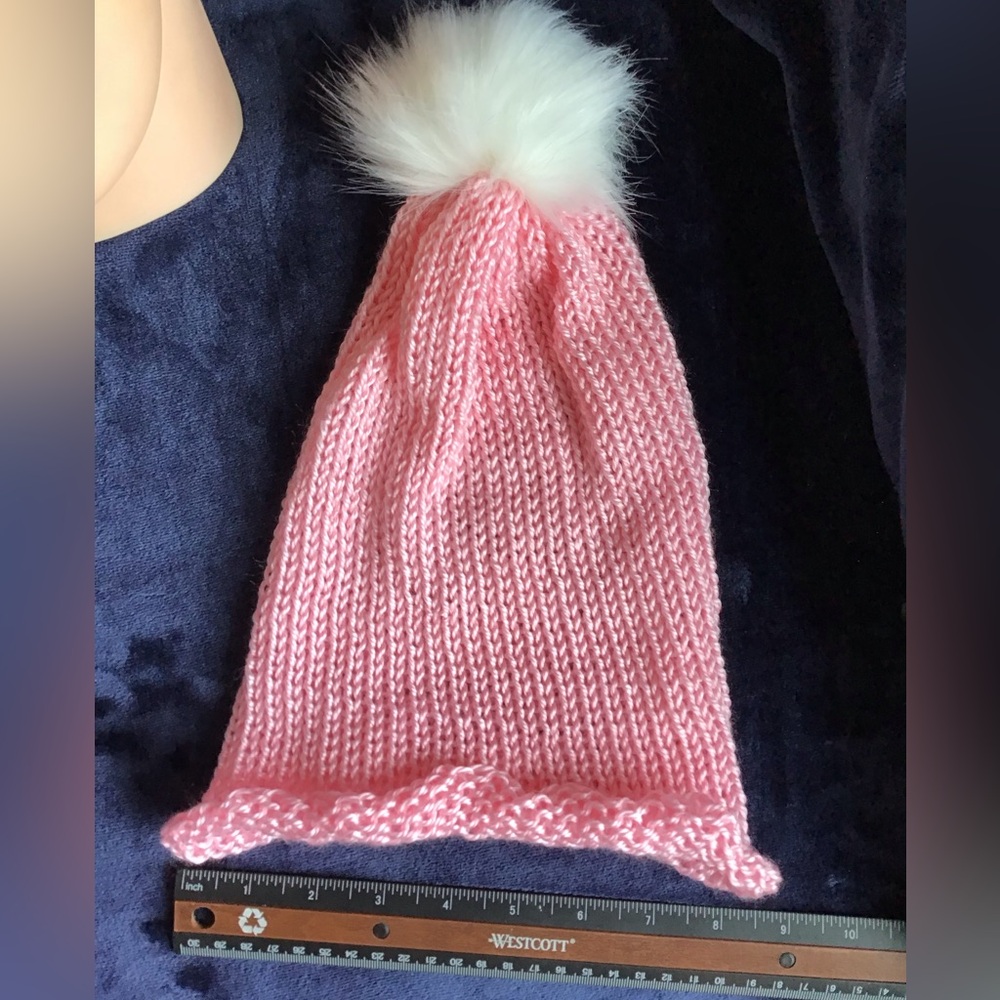 Stylish Pink Colored Knit Beanie w White Pom Pom